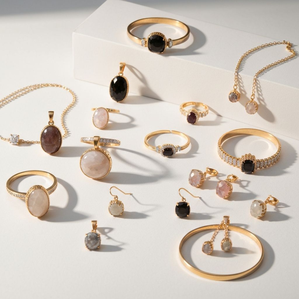 Anéis e semijoias delicadas em exposição